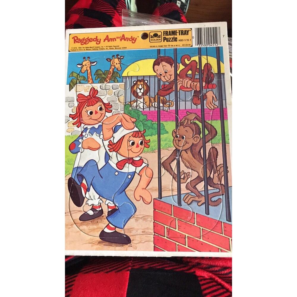 RAGGEDY ANN & ANDY - Golden Frame Tray Puzzle 1984 Zoo‎ Theme